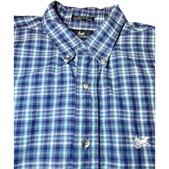 Other - Johnathan Stewart Button Up Shirt Mens Size XL Blue Plaid Logo Long Sleeve Vtg‎